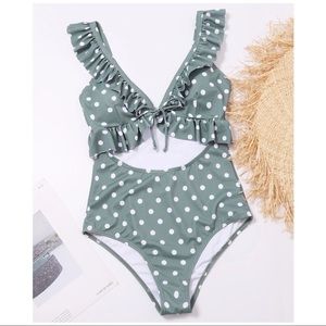 SHEIN | POLKA DOT RUFFLE CUTOUT ONE PIECE SWIMSUIT